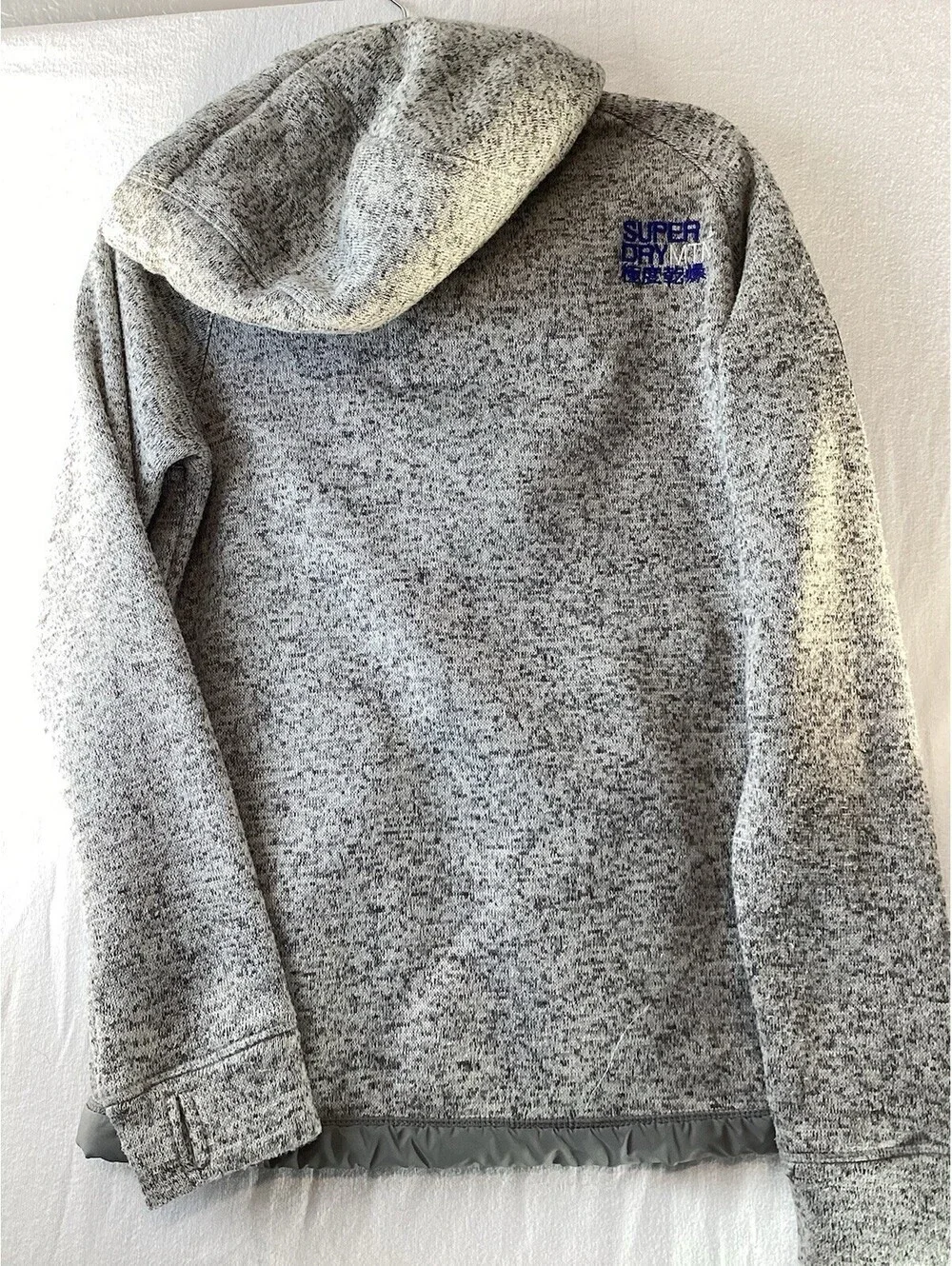 SUPERDRY Storm Coat Jacket Grey Knit Hoodie Unisex Large Lg L Full Zip Pockets